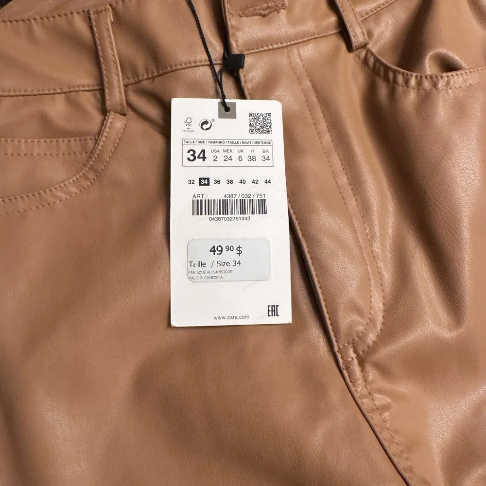 Tan Faux Leather Pants - Picture 3 of 3